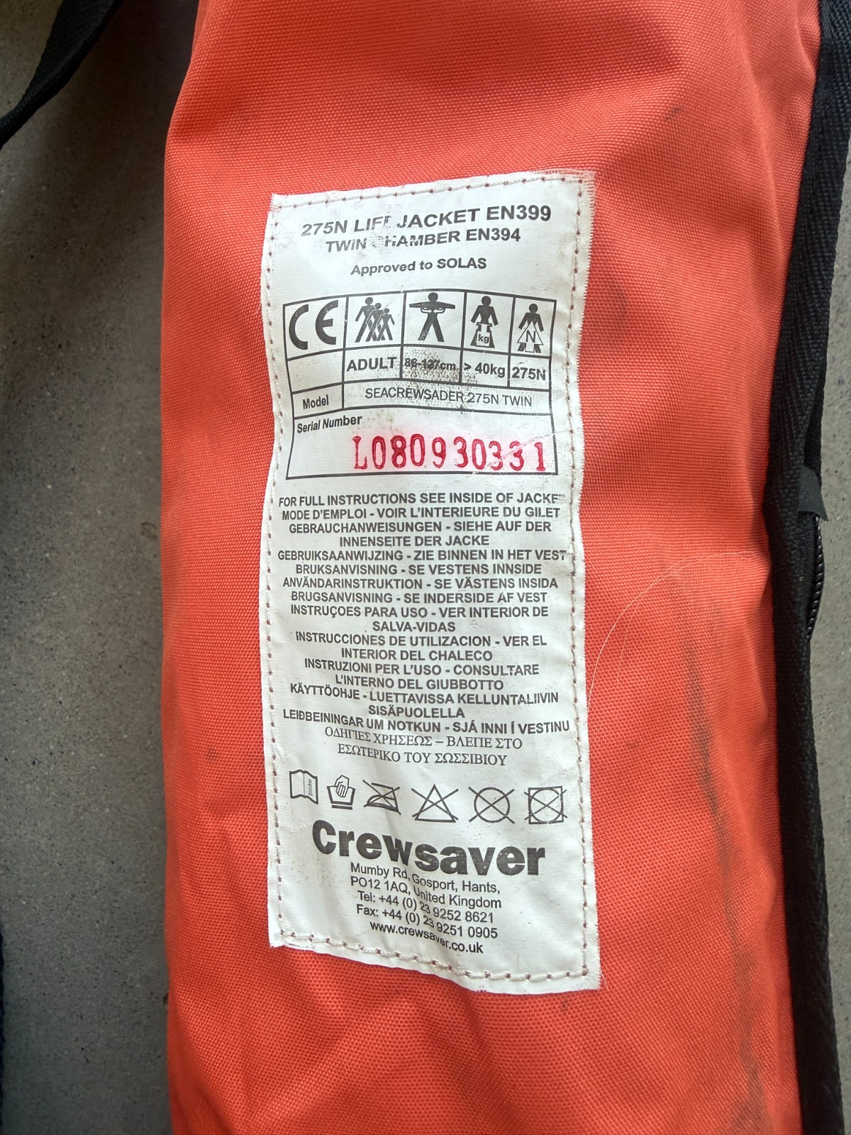 Crewsaver 275N Inflatable Lifejacket — Adult 32kg+ — photo 3 of 5